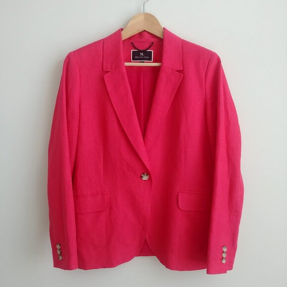 Melanie Lyne 8 linen blend blazer jacket bright hot pink single button - Picture 1 of 16